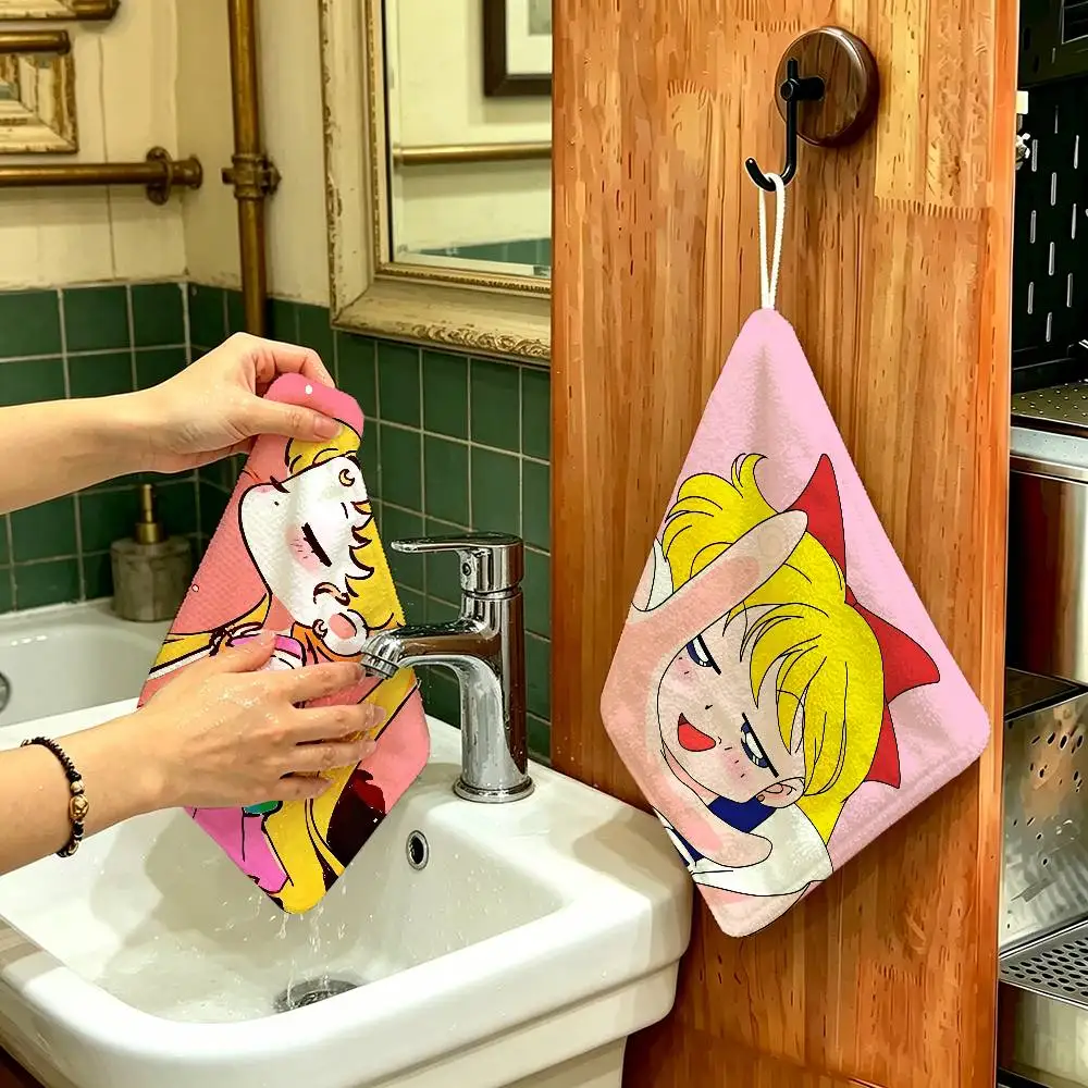 S-Supernatural-Girl-S-Sailor-Moon-Anime Multi-scene Polyester Cotton Towel, Hanging Hand Wiping Cloth for Kitchen Bathroom Hotel