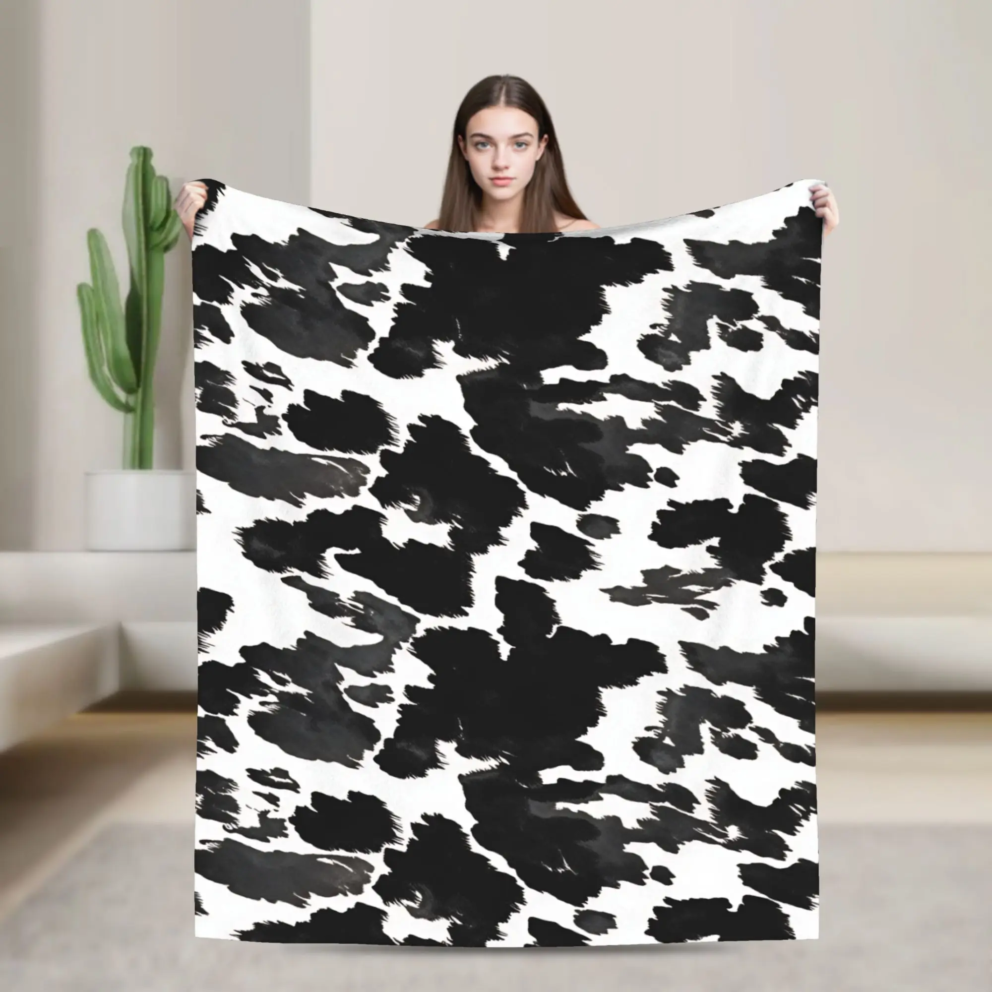 Black White Dalmatian Cow Print Soft Blanket  Novelty Camping Throw Blanket Couch Chair Flannel Bedspread Sofa Bed Cover