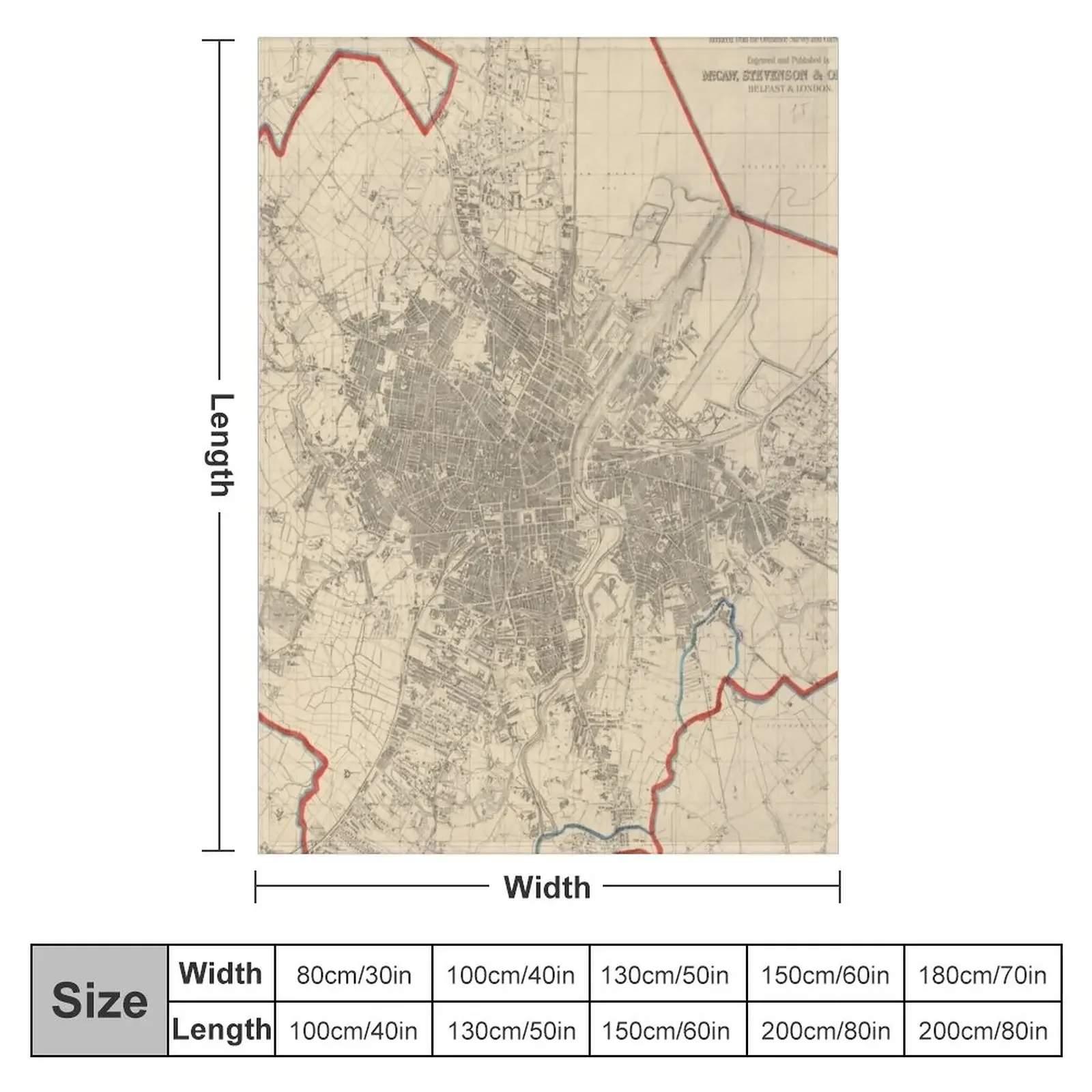Vintage Map of Belfast Ireland (1913) Throw Blanket blankets and throws Luxury Brand Designers Beach Blankets