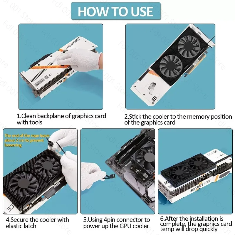 Aluminum GPU Backplate Heatsink with 70mm 4-Pin PWM Silent Fan for Graphics Card Heat Dissipation