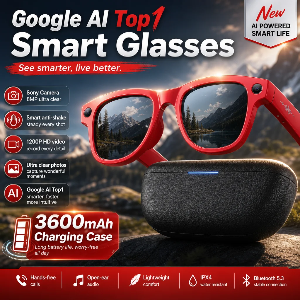 2026 New TOP1 Photochromic Smart Glasses 8MP HD Camera 30MP Photo 1200P Video Recording AI Translation Bluetooth Call Sunglasses