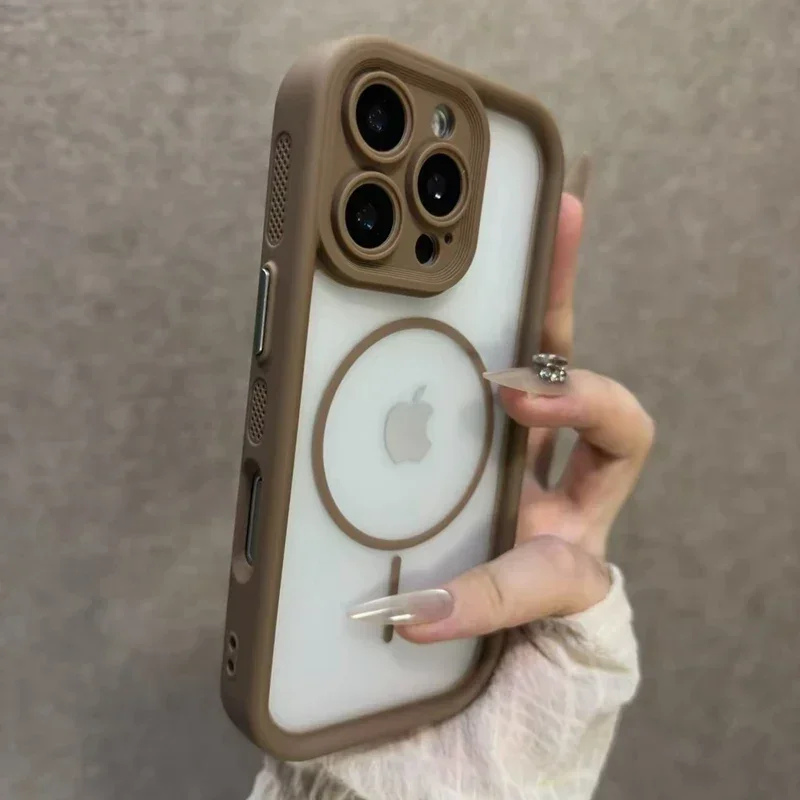 حافظة هاتف شفافة فاخرة غير لامعة Magsafe لهاتف آيفون 17 Air 11 12 13 14 15 16 Pro Max Plus غطاء خلفي ممتص للصدمات المغناطيسي