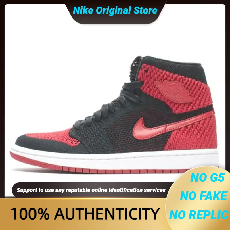 Nike Jordan 1 Retro High Flyknit Bred Sneakers shoes 919704-001