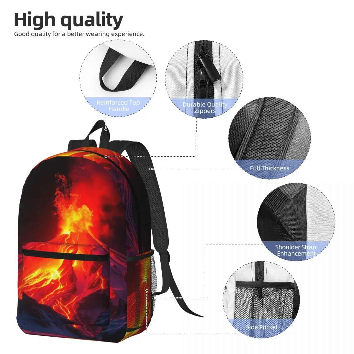 Volcano In The Snow Backpack Daypack Large Capacity Kids BookBag School Bag Shoulder Bags for Men Women