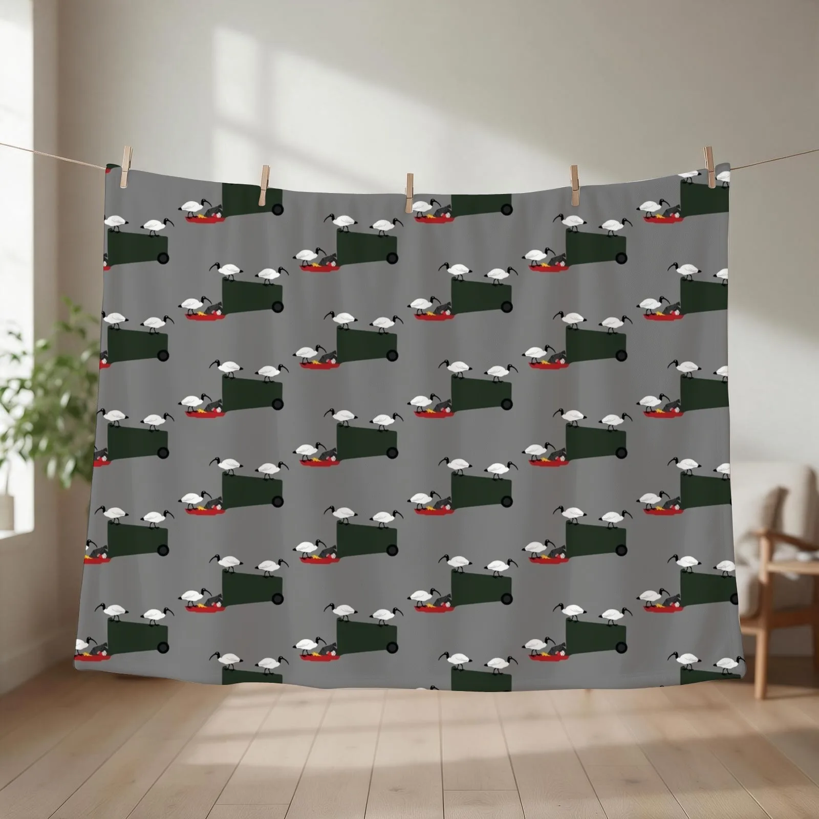 Bigger Bin Chickens Eating Lunch on grey Throw Blanket couch cozy soft plush fuzzy picnic outdoor blanket