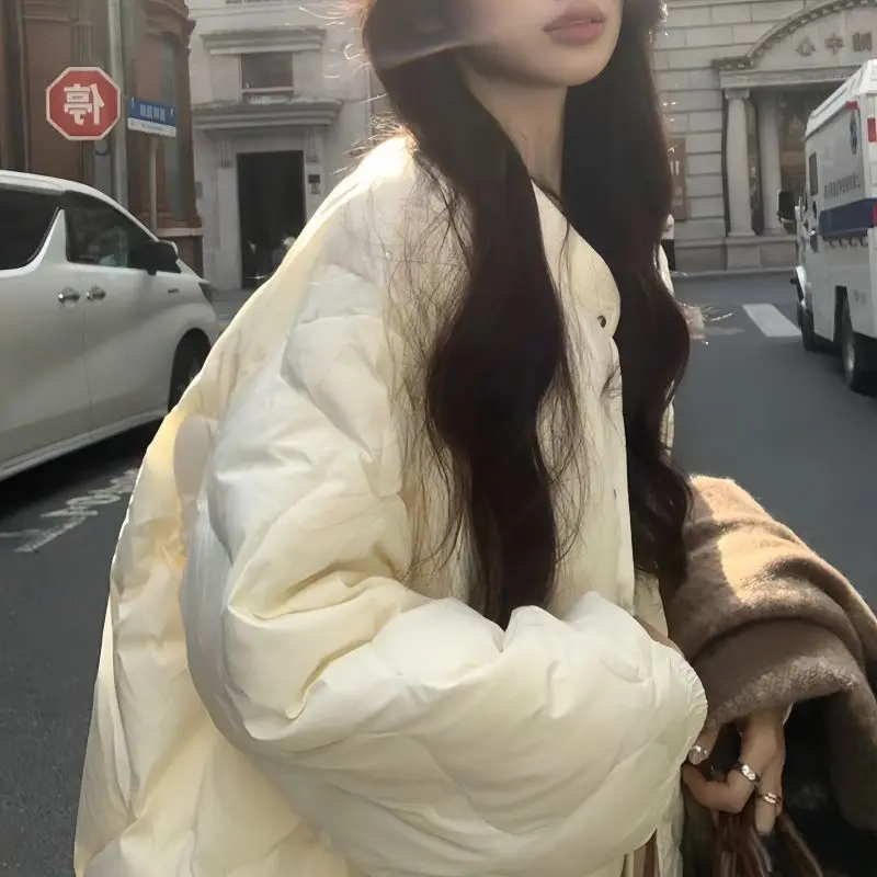 

Women's Down Cotton Jacket 2026 New Winter Korean Style Loose Cotton Coat Autumn Winter Interlined Quilted Diamond Pattern