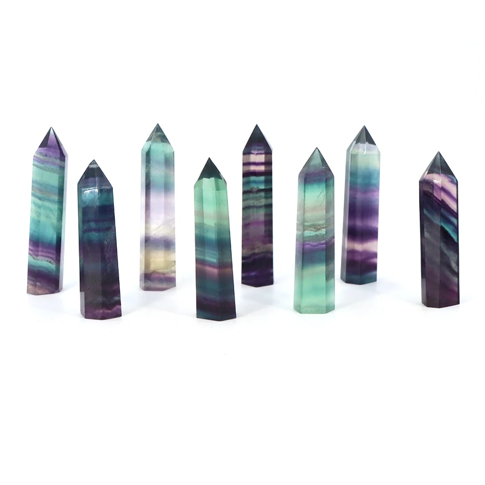 Natural Stone Crystals Fluorite Point Wand Colorful Striped Quartz 5-6CM Witchcraft Mineral Reiki Healing Gemstones Crafts Decor