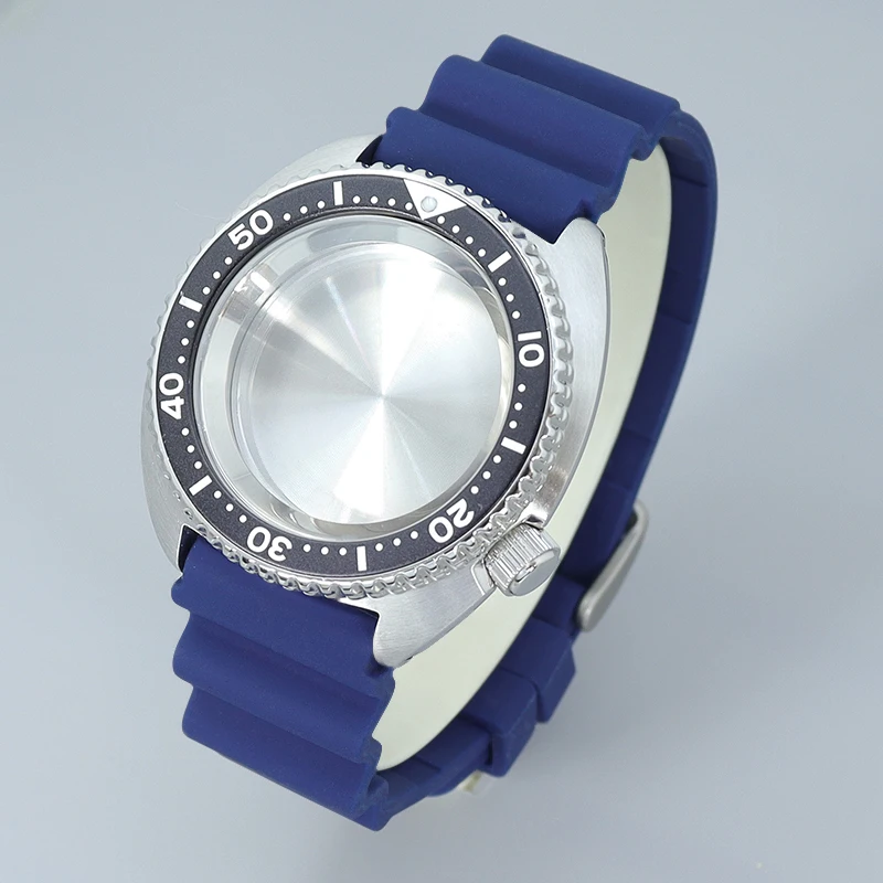 

45mm Men's Watch Case Rubber Strap Sapphire For NH35 NH36 NH34 38 Movement 28.5mm Dial Black chapter Ring Modified Abalone Style