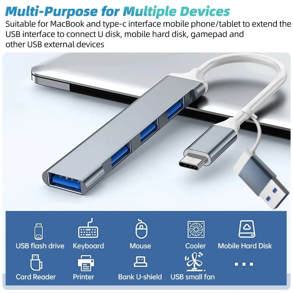 USB 3.0 Docking Ststion 2 in 1 USB HUB Multi Ports Splitter USB Type C OTG Adapter For Notebook Lenovo PC Dell Macbook Air Pro