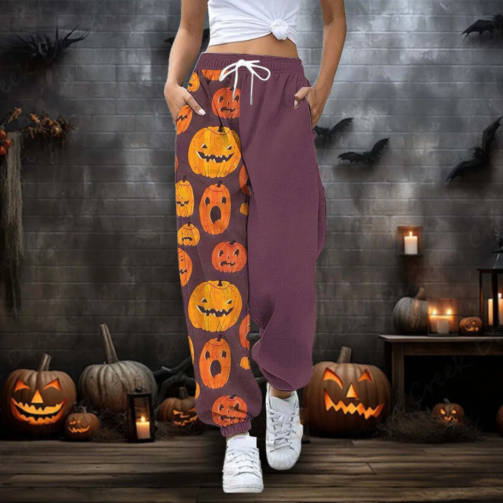 New Halloween Printed Casual Pants For Sweat Women Women's Baggy Overalls Jumpsuits Casual Wide Leg Bib Pants plus Size Rompers