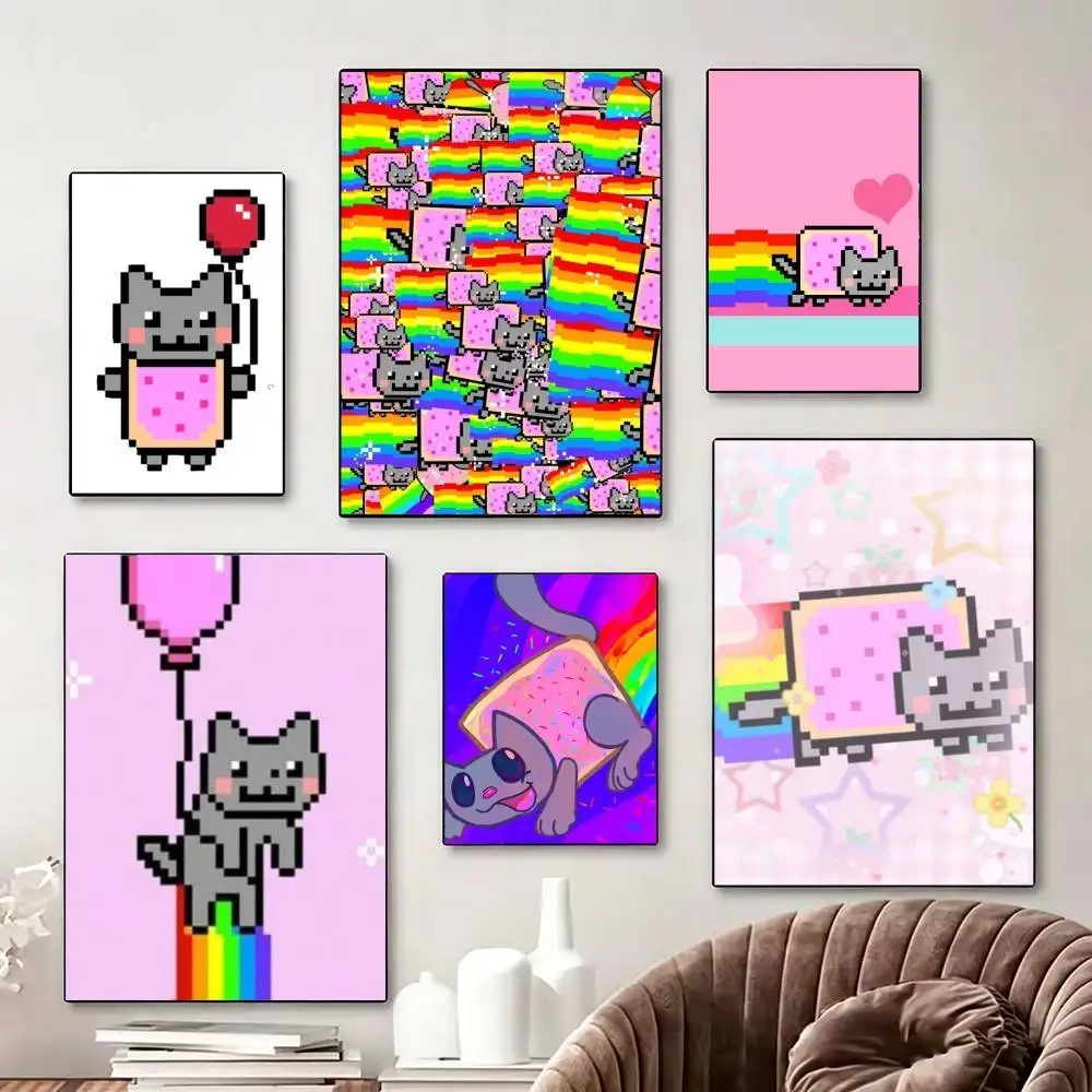 Cute rainbow Nyan Cat Poster Perfect Space Sticker Self Adhesive for Office Home Theater Wall Art Decor Fancy Gift