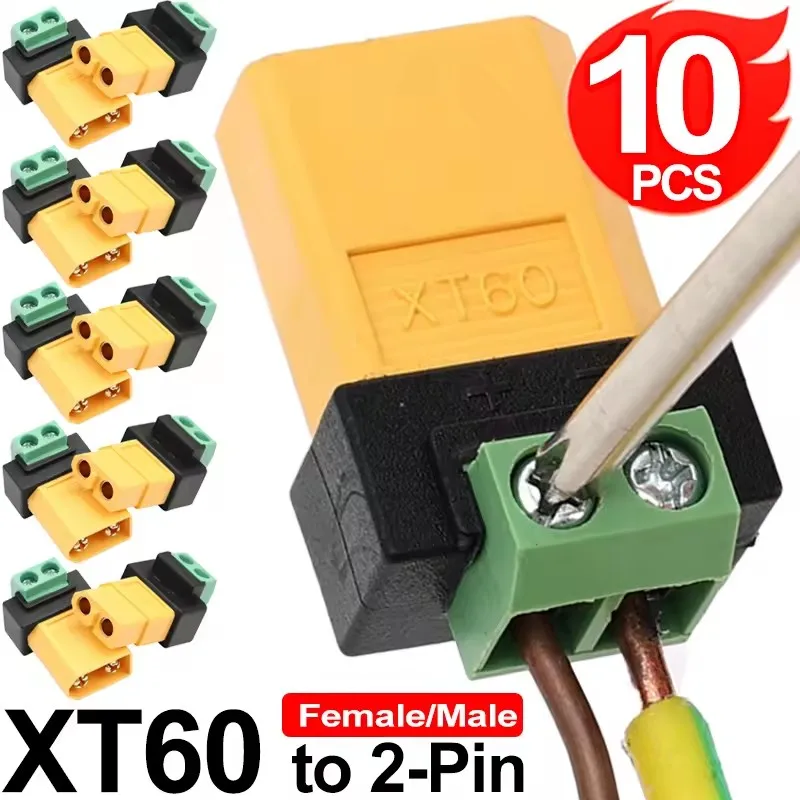 10/8/6/1PCS XT60 Connectors Screw Terminal Adapter XT60 Male/Female To 2PIN Solderless Power Plugs for Solar Panels Drone