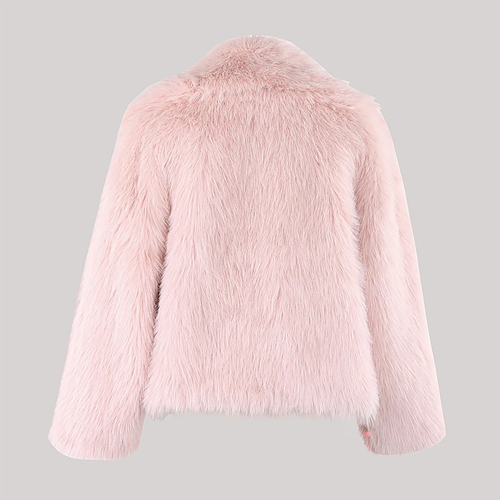 Imitação de pele de raposa feminina outwear outono inverno gola grande curto aba bolso calças casuais elegantes roupas femininas