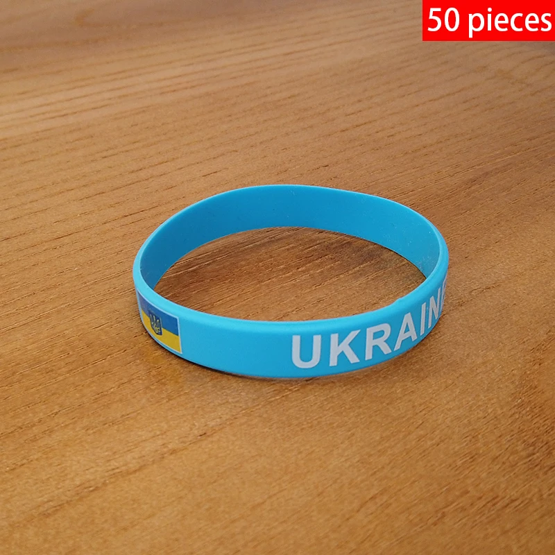 

Wholesale Customized 50pcs Ukraine(light blue) National Flag Wristband Sport Silicone Bracelet Rubber Band Fashion Accessory