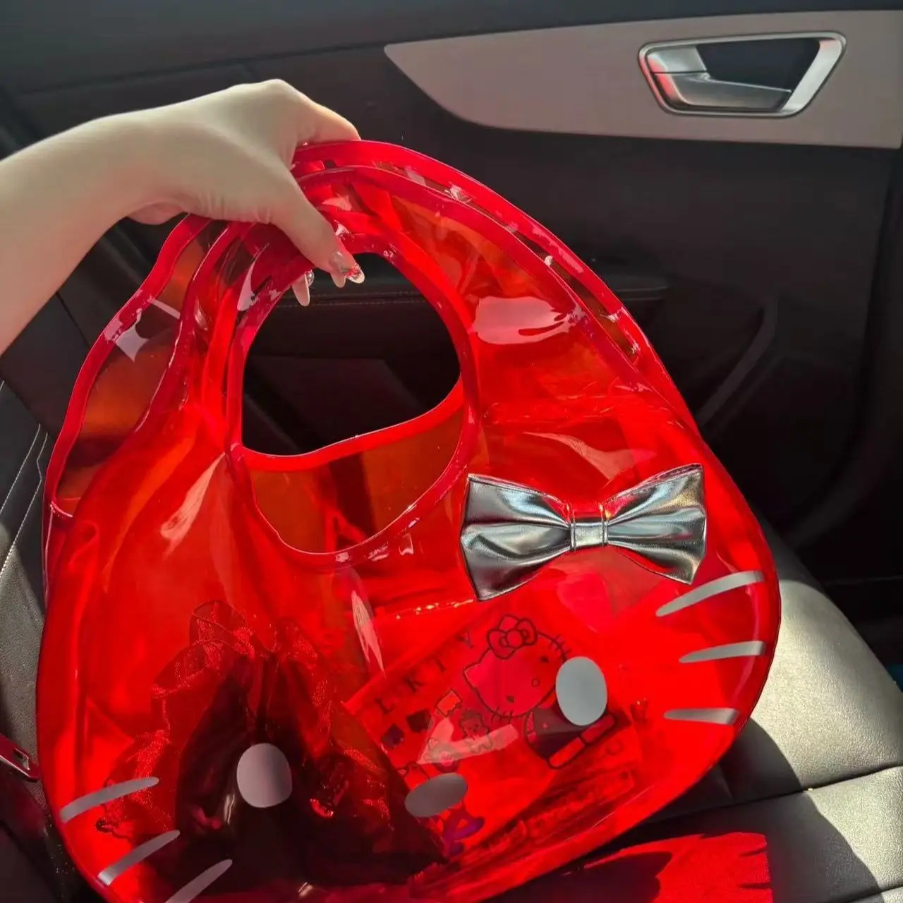 

Hello Kitty Jelly Bag, Women's Large Capacity Transparent Tote Bag, Shoulder Bag, Vacation Beach Swimming Bag