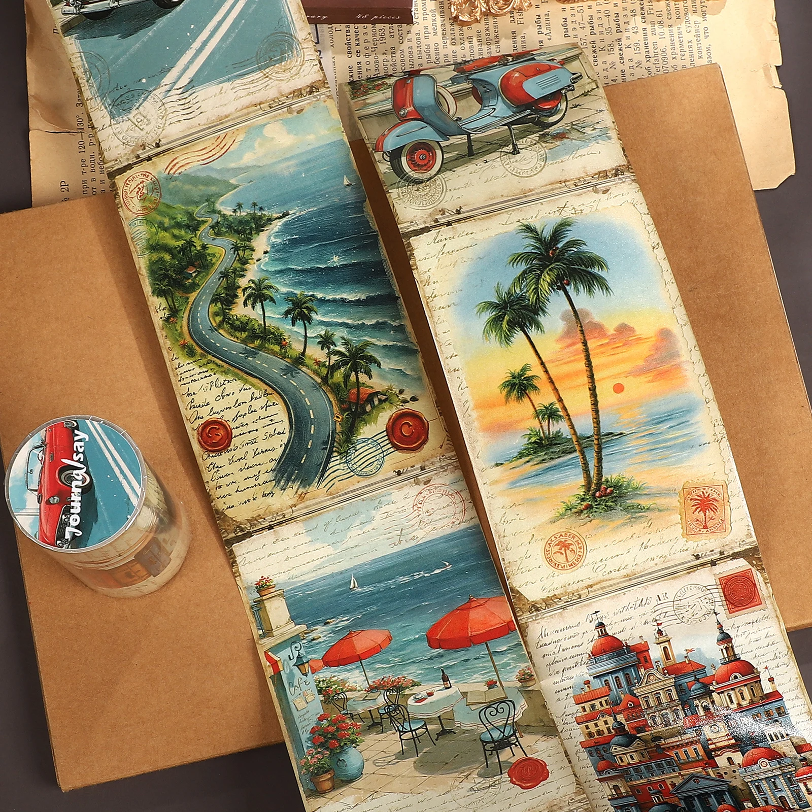80mm*205cm Vintage Summer Dream City Travel Landscape Washi Tape Creative DIY Journal Material Collage Scrapbooking Stationery