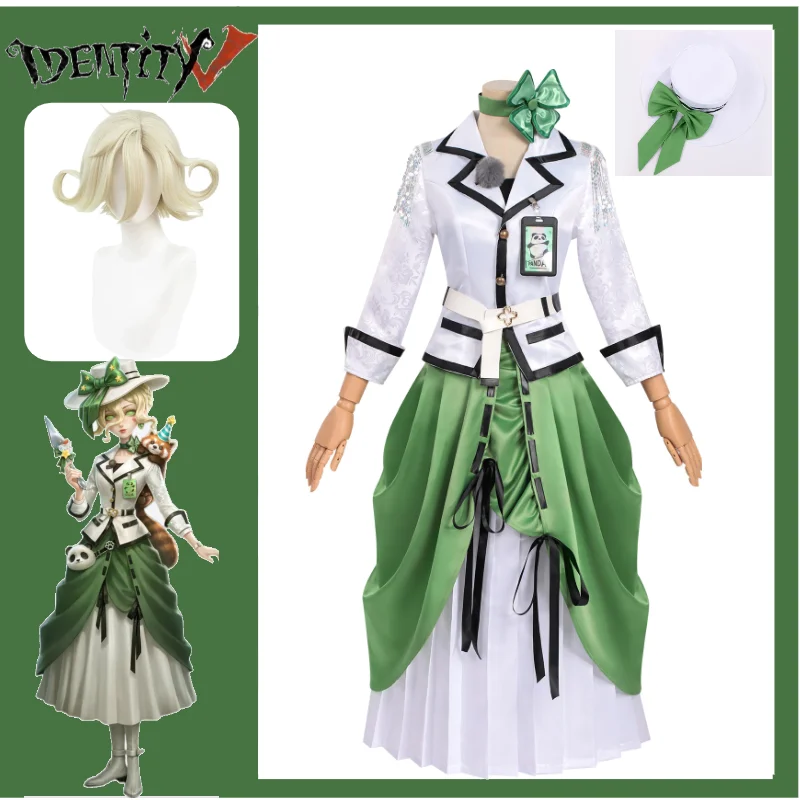 Identity V Mary Bloody Queen Birthday Panda Cosplay Costume Green Lolita Dress Wig Hat Full Set for Halloween Comic Con Roleplay