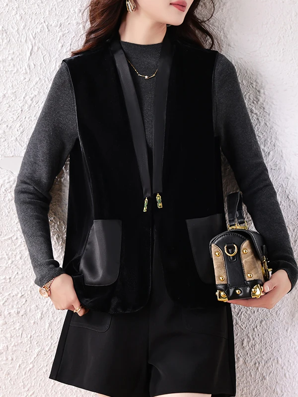Elegant Chinese Style Velvet Vest Sleeveless V-Neck Outerwear Women's Fashion Autumn Season National Trend Brand Withdrawn