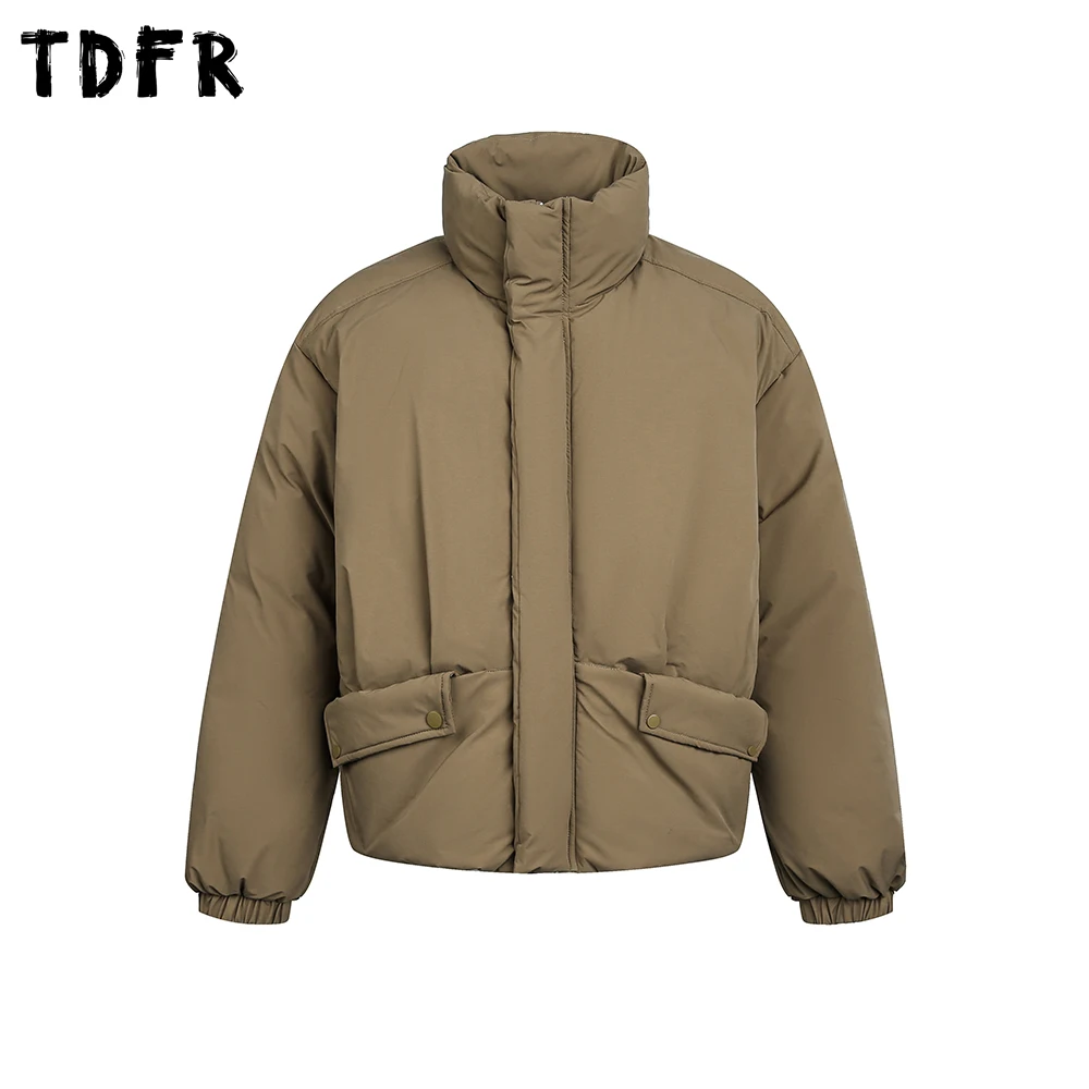 

Big Pocket Solid Color Down Jacket Mens Winter Thick Simple Casual Stand Collar Long Sleeve Padded Jacket Man