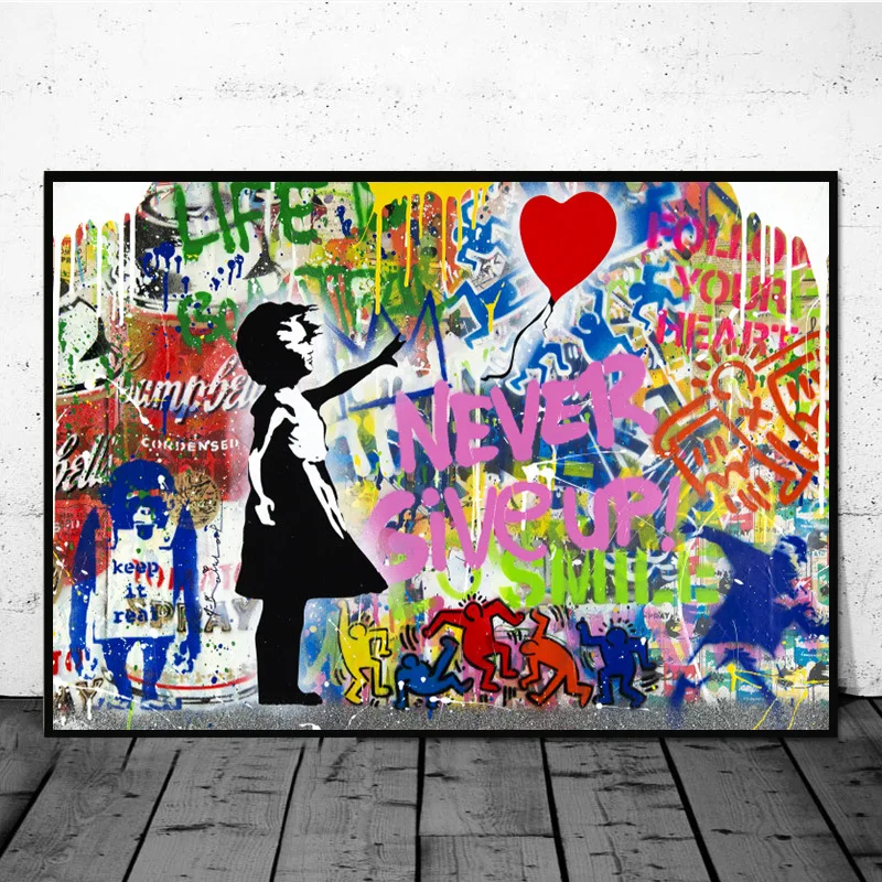 Street Graffiti Ary Love Oil Painting Living Room Bedroom Mural Canvas Decorative Wall Painting Abstract Banksy Poster and Print