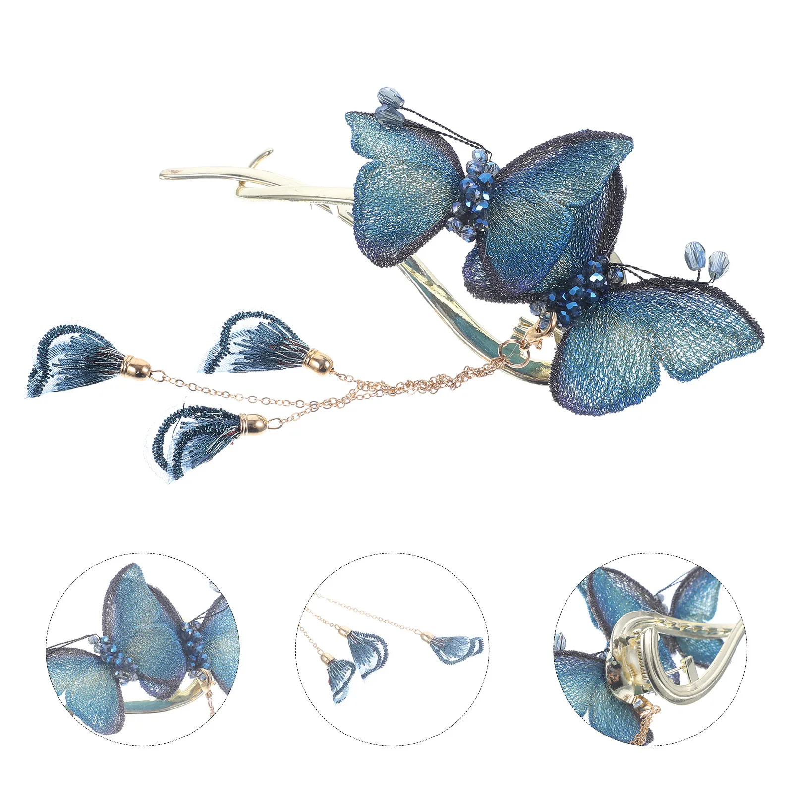 

2Pcs Exquisite Double Butterflies Hair Clip Metal Fabric Hair Clips for Women Sturdy Slip-Resistant Fashionable Charm Decorative