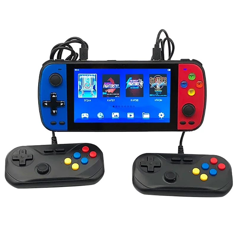 PS5000 IPS 5.1 Inch Double Handheld Game Player Arcade 128 Bit Retro Game Console 64G 6000+ Games Gaming Consoles With Gamepads