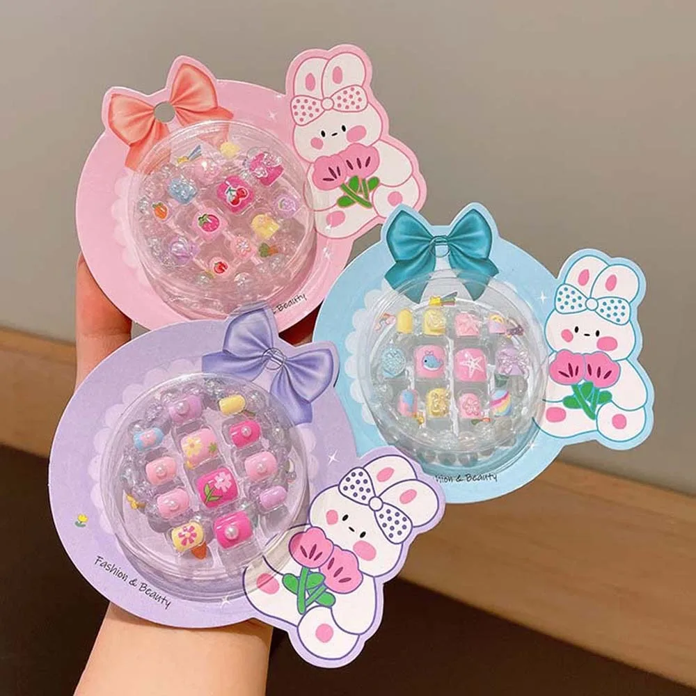 12Pcs/set Nail Accessories Children False Nails Full Cover Nail Art Tips Candy Color Kids Cartoon Fake Nails Short Square Shaped