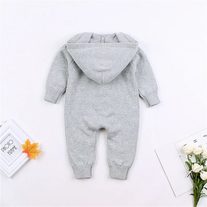 Little Girl Boy Clothes Winter Children Clothes Newborn Hooded Costume 0-18 Months Toddler Fashion Romper Knitted Baby Jumpsuit