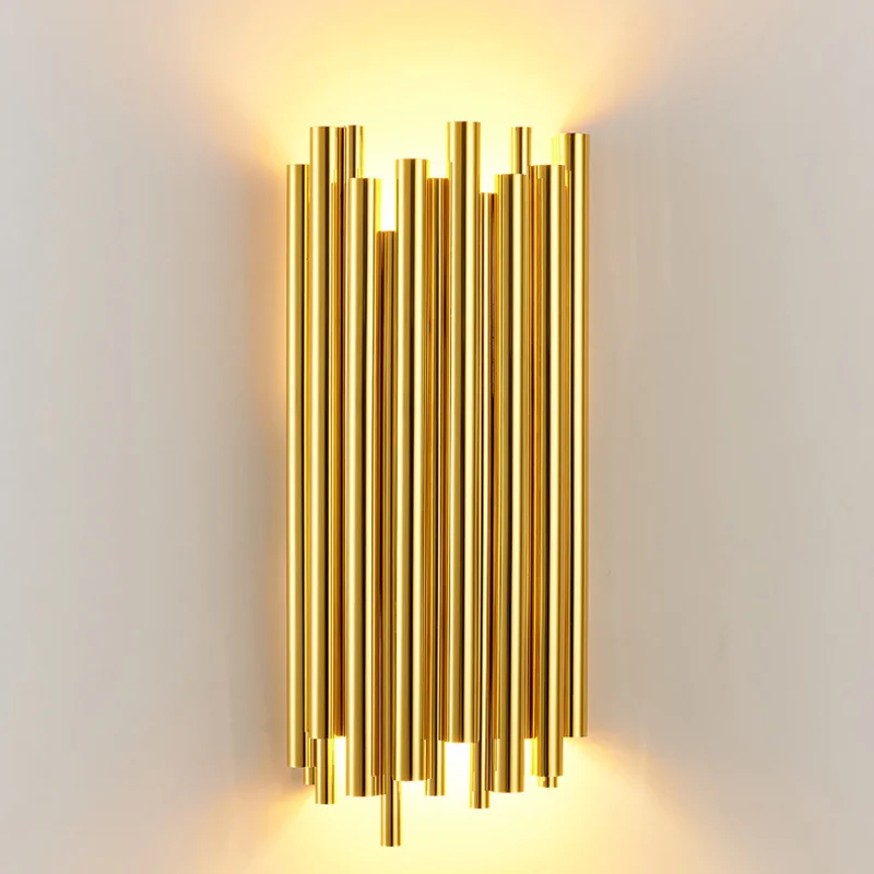 

LED Wall Light Postmodern Copper Golden Indoor Decor Sconce Lighting Bedside Wall Lamp For Living Room Dining Hall Stair