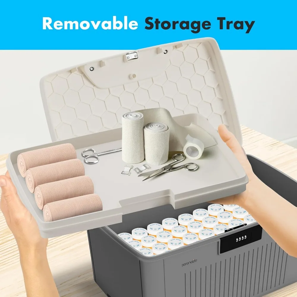 Caixa de armazenamento com tampa resistente, capacidade de 8,5 galões com fechadura combinada, design empilhável para casa e escritório