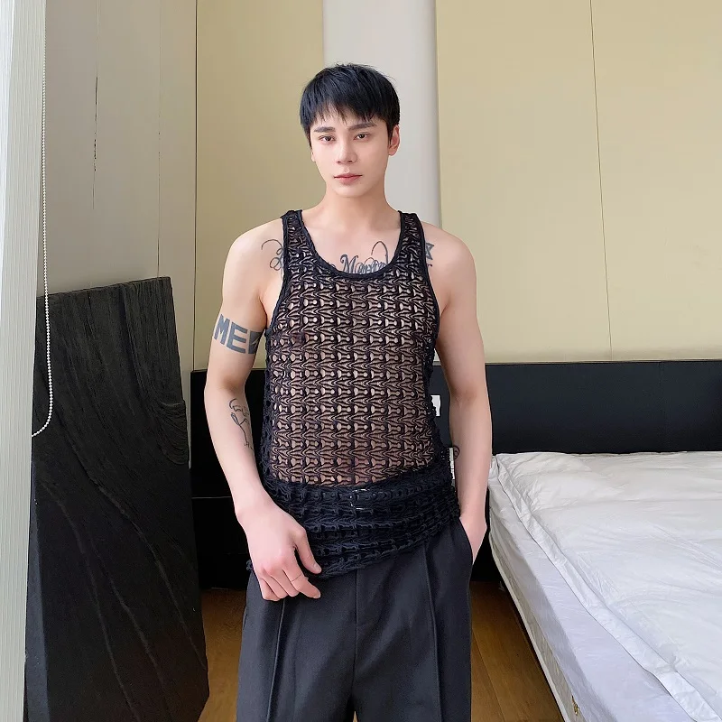 

Новый летний легкий цветной кружевной дизайн, мужской жилет, повседневная роскошная уличная одежда, модная майка