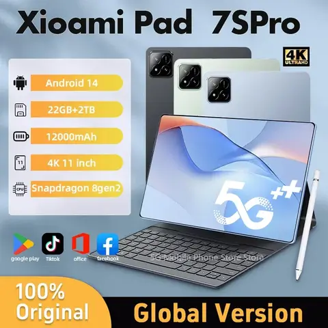 2025 New7S Pro 오리지널 글로벌 에디션 태블릿 PC 패드, 스냅드래곤 8gen2 HD, 4K, 22GB + 2TB, 안드로이드 14, 5G 태블릿, 듀얼 SIM 와이파이