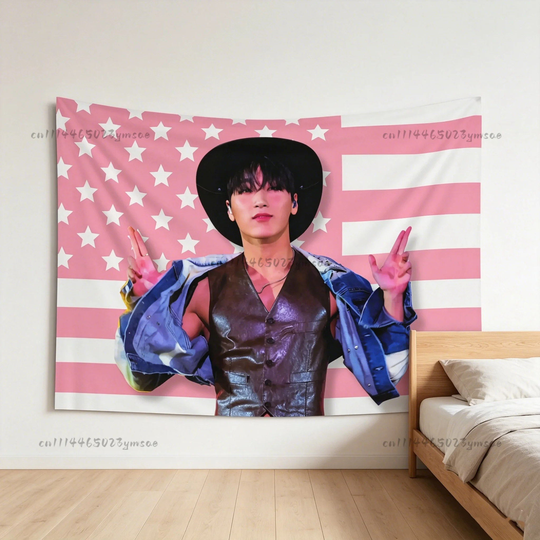 ATEEZ ポップアップ ウォールポケット サン Kpop Star Poster Wall Tapestry A-Ateez-San Cowboy Pink American