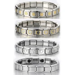 Fashion Trend Women Man Italian Charm Smiling Face Sun Heart Tai Chi Stainless Steel Elastic Bracelet Link Bangle Trendy Jewelry
