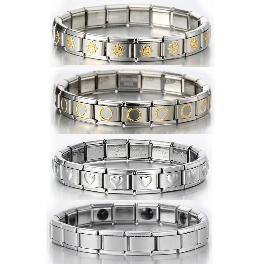 Fashion Trend Women Man Italian Charm Smiling Face Sun Heart Tai Chi Stainless Steel Elastic Bracelet Link Bangle Trendy Jewelry