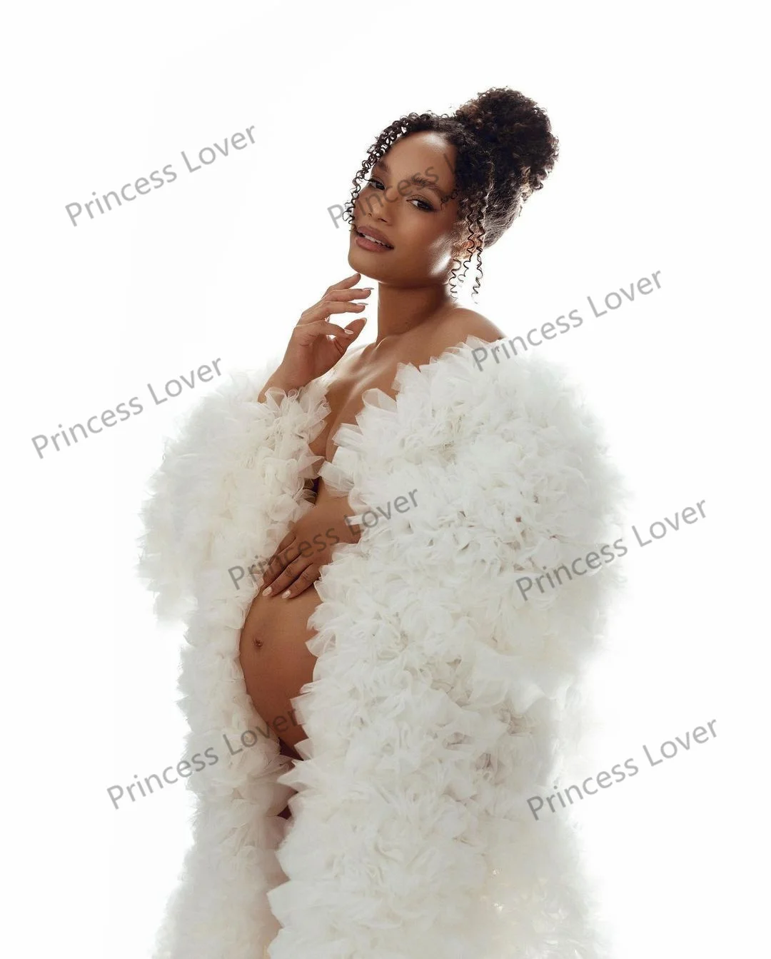 Full Ruffled Maternity Dress Romantic Tulle Photoshoot Gown Long Wrap Baby Shower Dress Customize Vestidos