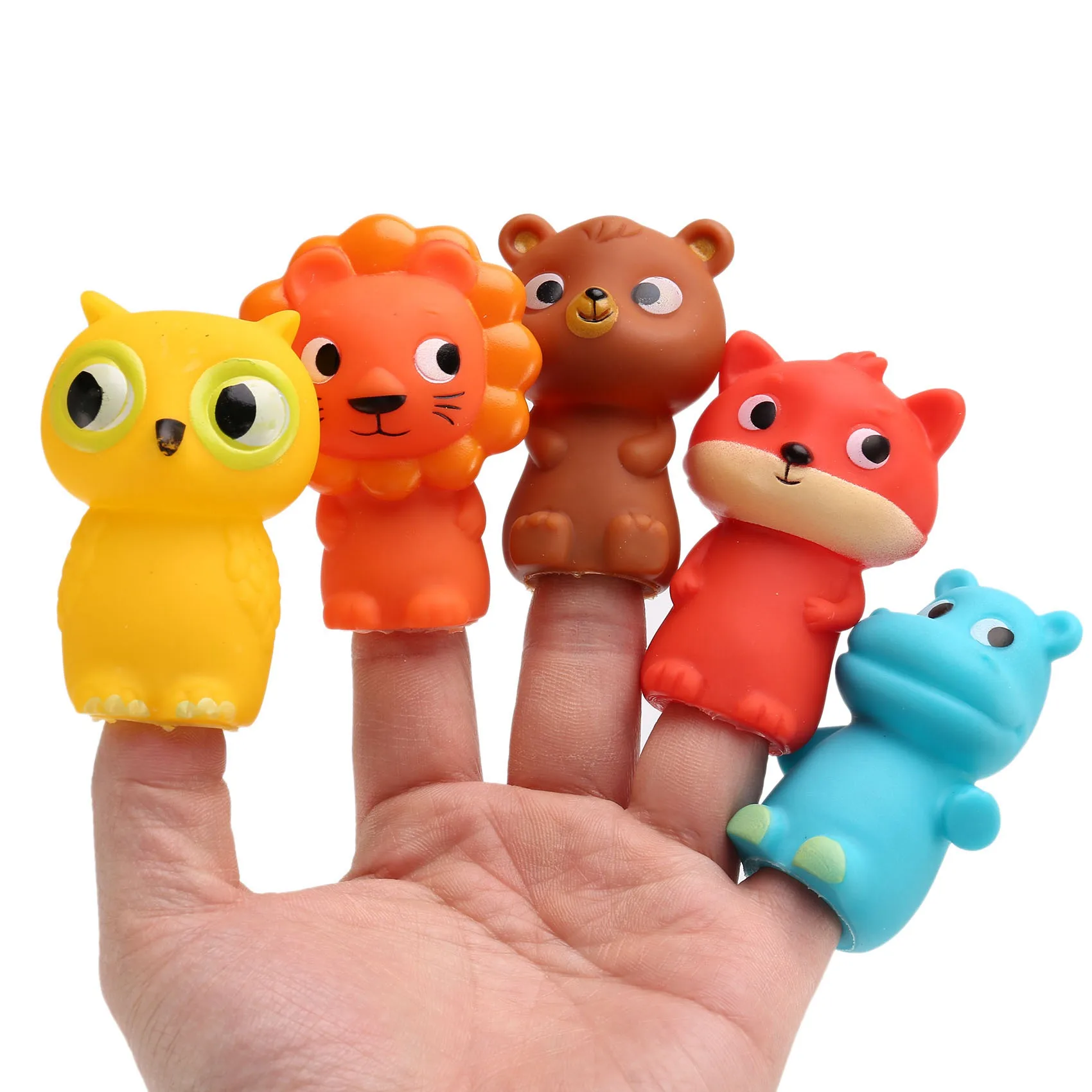 Finger Puppets for Children and Babies 5 Farm Animals BPA PVC Bath Toys Hand Puppets Doll Set Early Eductional Toy(A)