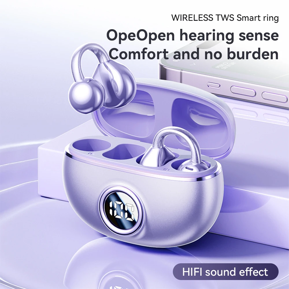 Earclip Earphone Ear Clip Wireless Earphone New Open Ear Sport Bluetooth Headphone LED display Noise Cancelling Headset With Mic