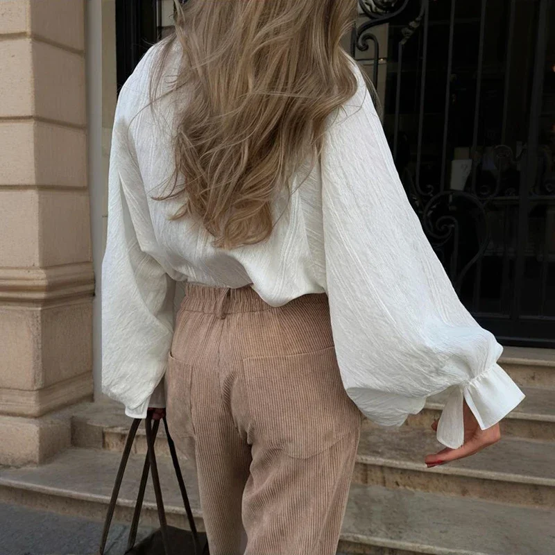 Retro Wide-leg Pants Loose Casual Trousers For Women Pure Cotton Corduroy Pants 2025 Autumn New Fashion Commuting Female
