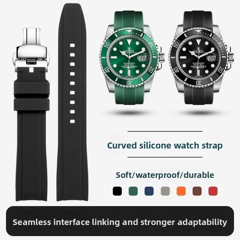 Butterfly buckle is comfortable, soft, waterproof and sweat proof with curved mouth, silicone strap for men