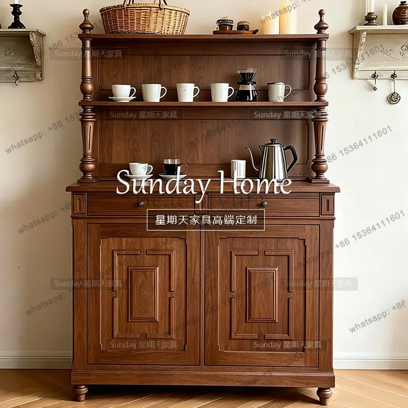 Factory Direct French Wood Color Living Room Side Cabinet Middle Antique Solid Wood Frame Living Room Bucket Cabinet