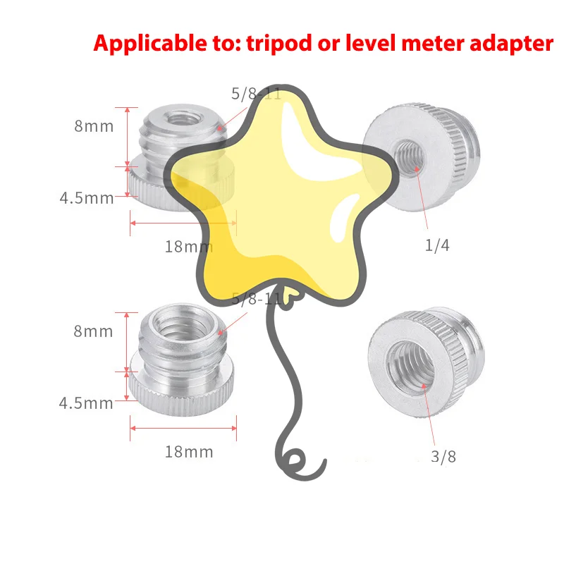 

1 шт. 1/4 3/8 до 5/8 адаптер с винтовой резьбой с внутренней и наружной резьбой для лазерного уровня, штатива, конвертера, зеркальной камеры, аксессуары для фотостудии