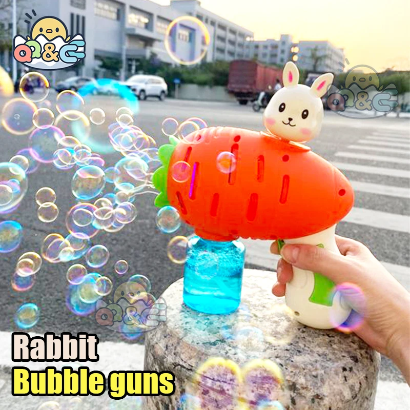 Electric Cartoon Bubbles Gun Ventilador automático Brinquedos ao ar livre para crianças Sabão Bubbles Lançador de máquina Coelho de cenoura 12 buracos