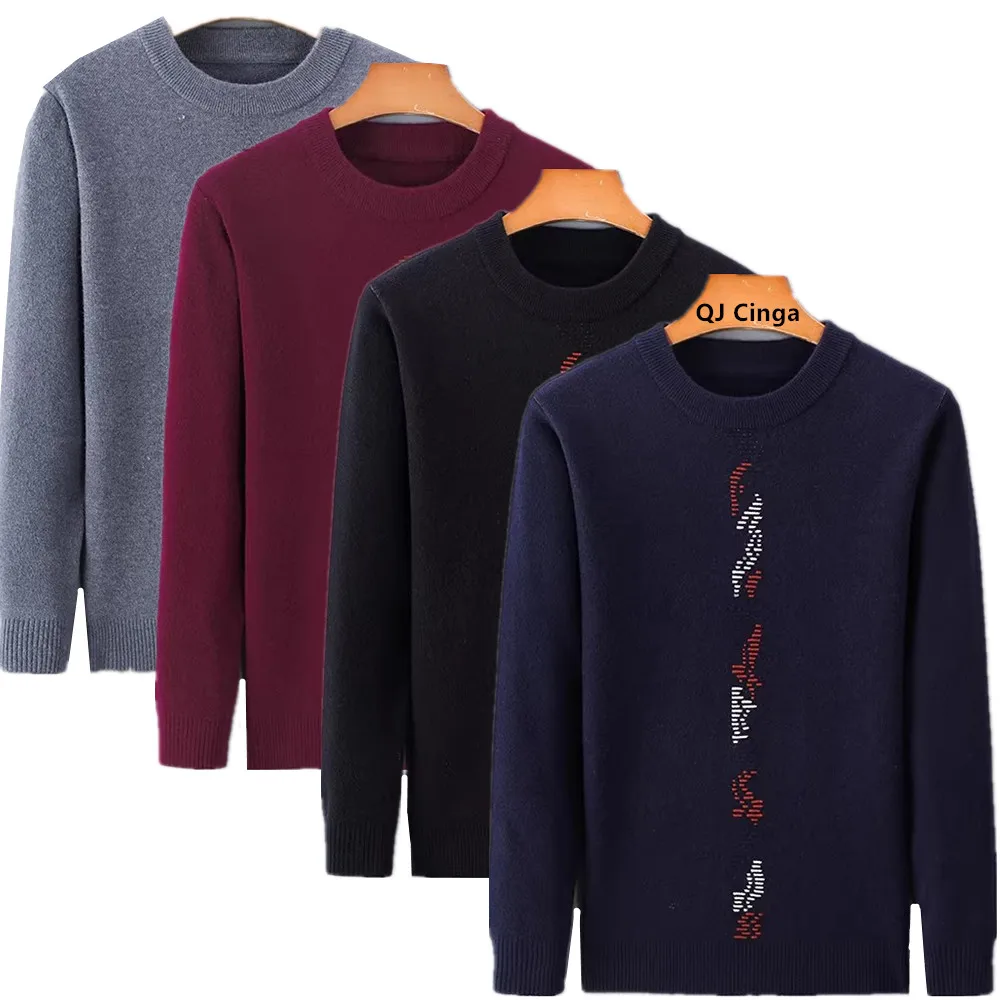 

Мужской вязаный свитер 2026 года, синий пуловер с круглым вырезом и вертикальным буквенным узором, теплый повседневный зимний свитер для носки на каждый день.