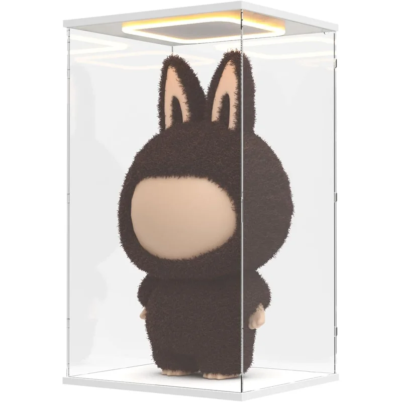 Acrylic display case with led light in USB, clear showcase, display box for action figure, collectibles doll, model, storage box
