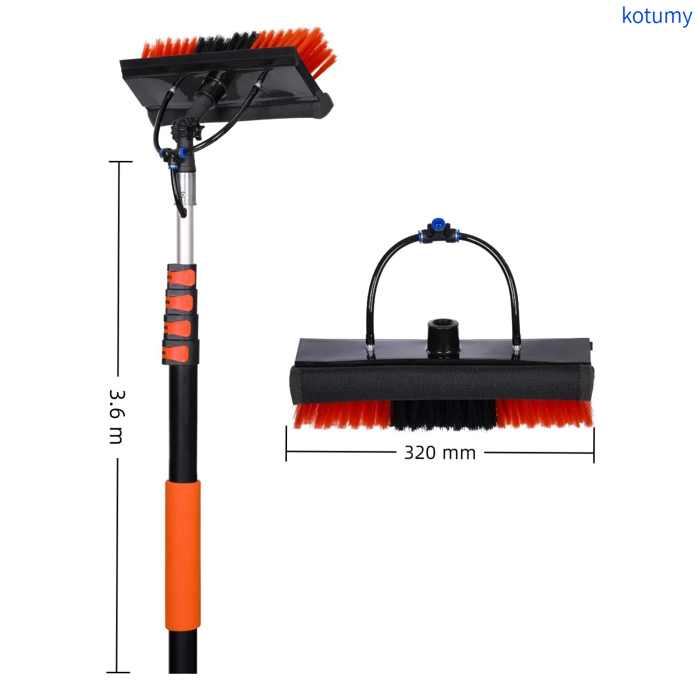 Multi-purpose Solar Panel Washing Brush KOTUMY, 3-in-1 Telescopic Rod Water Flow Cleaning Tool for PV Panel Maintenance