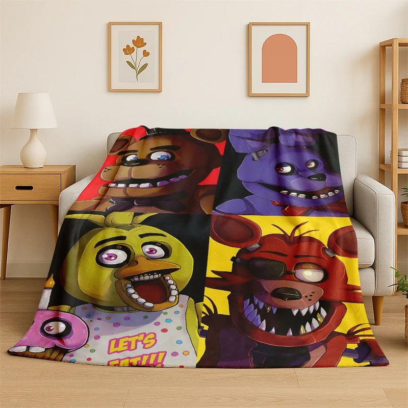 Klassische F-FNAF Horror-Spiel-Freddy-Flanelldecke, weiche, warme Überwurfdecke für Schlafzimmer, Wohnzimmer, Bett, Reisen, Camping, Picknick