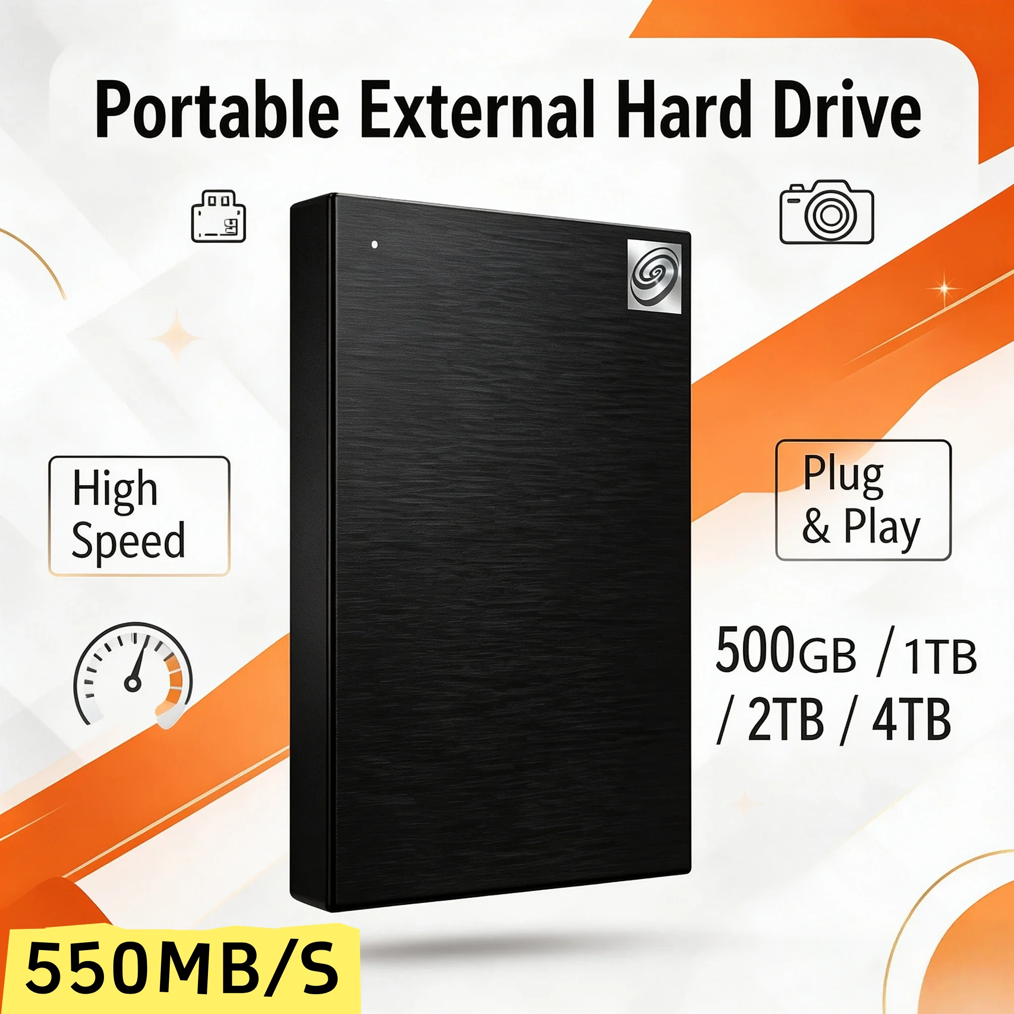 Portable Hard Drive USB3.0 2.5 Inch Black Large Capacity External HDD for Laptop Office Data Recovery 500GB 1TB 2TB 4TB