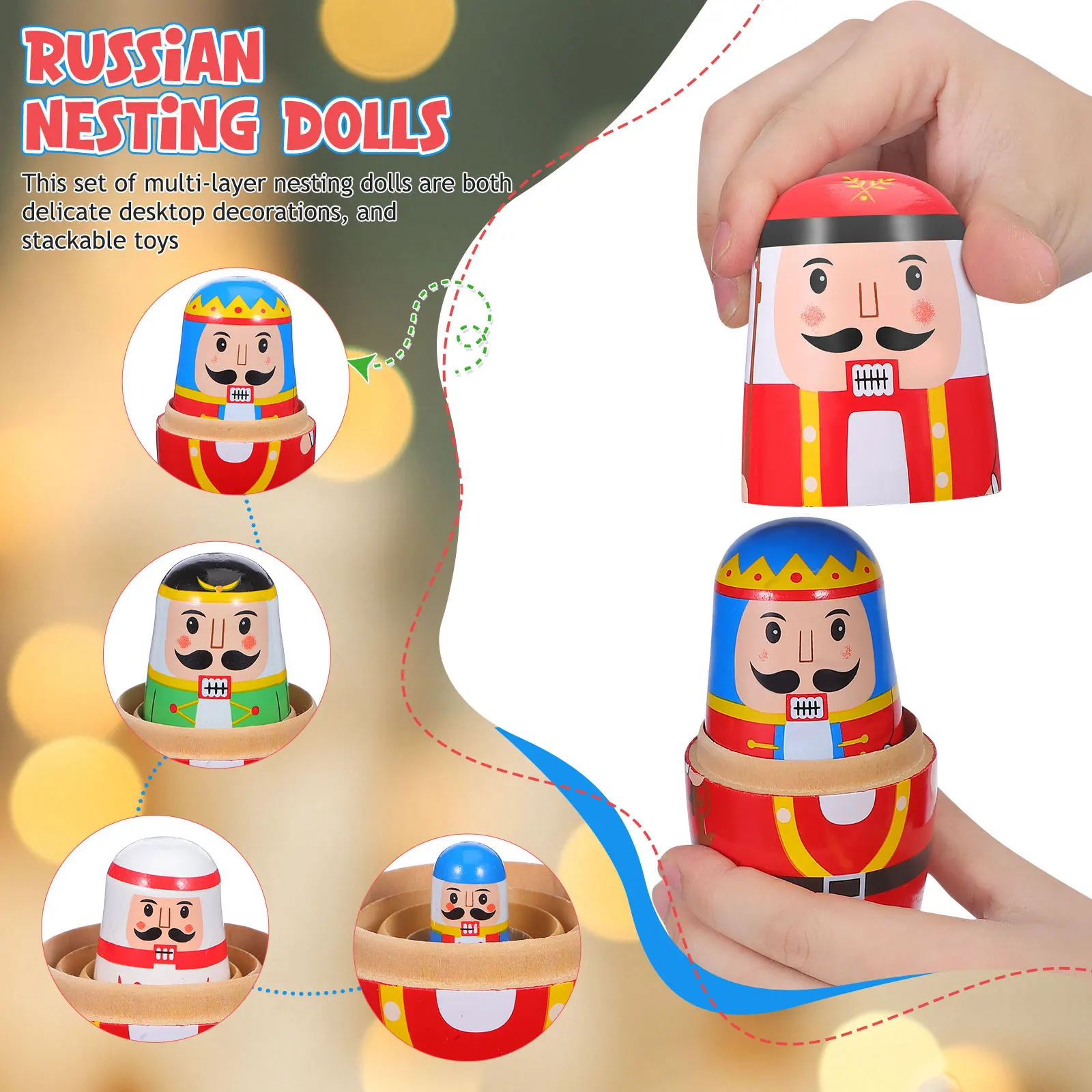 1 set Notenkraker Nesting Dolls Kerst Matryoshka Desktop Hout Russisch cadeau voor volwassen kinderen Grappig stapelspeelgoed