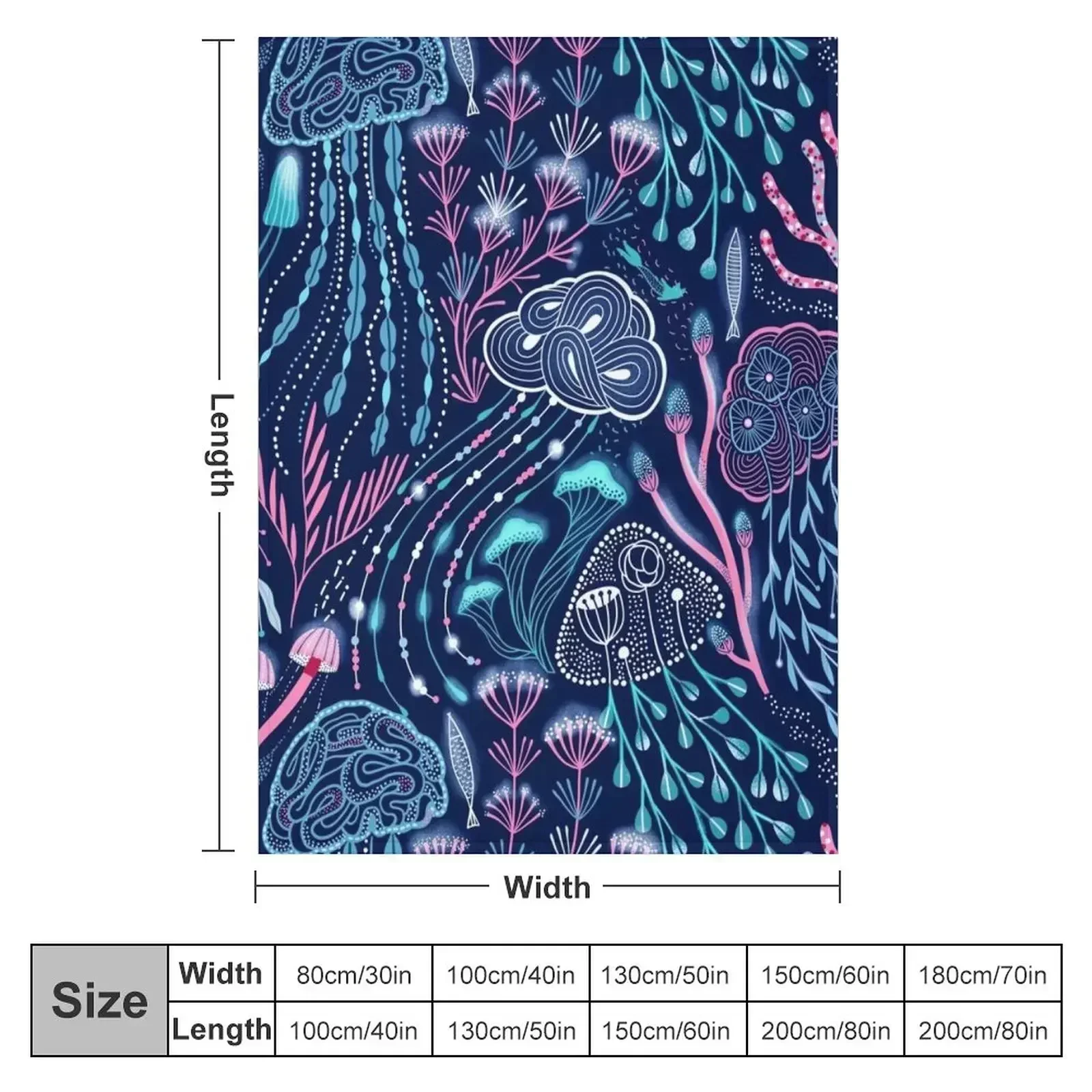 Bioluminescence jellyfish, mushrooms, mercat and corals Throw Blanket Flannel Fabric Luxury Thicken Soft Big Thins Blankets